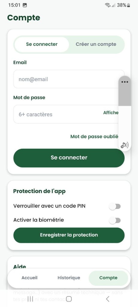 Aperçu RendsÇa : compte utilisateur, connexion et synchronisation cloud